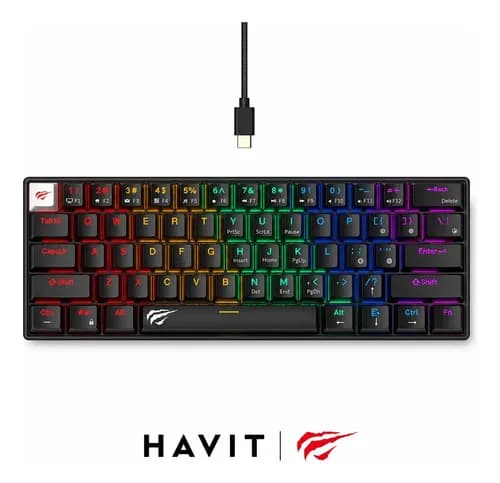 Teclado Gamer Havit Kb903l Mecánico Usb C 60% Switch Red Teclado Negro Inglés Us
