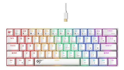 Teclado Gamer Havit Kb903l Mecánico 60% Usb C Switch Red Teclado Blanco Idioma Inglés Us