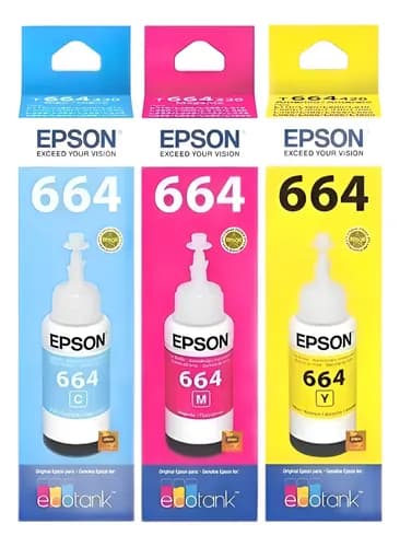 Tinta Epson 664 3 Colores L110 L200 L350 L355 L1300 Original Cian, Magenta, Amarillo