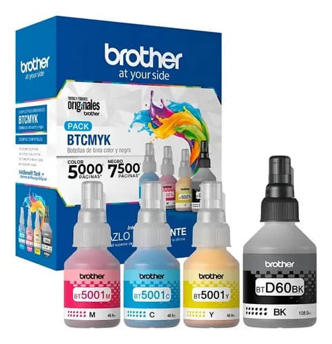Tinta Brother Btd60bk Bt5001 4 Colores 220 420 720 Tinta Negro, Amarillo, Cian Y Magenta Negro/amarillo/celeste/rojo